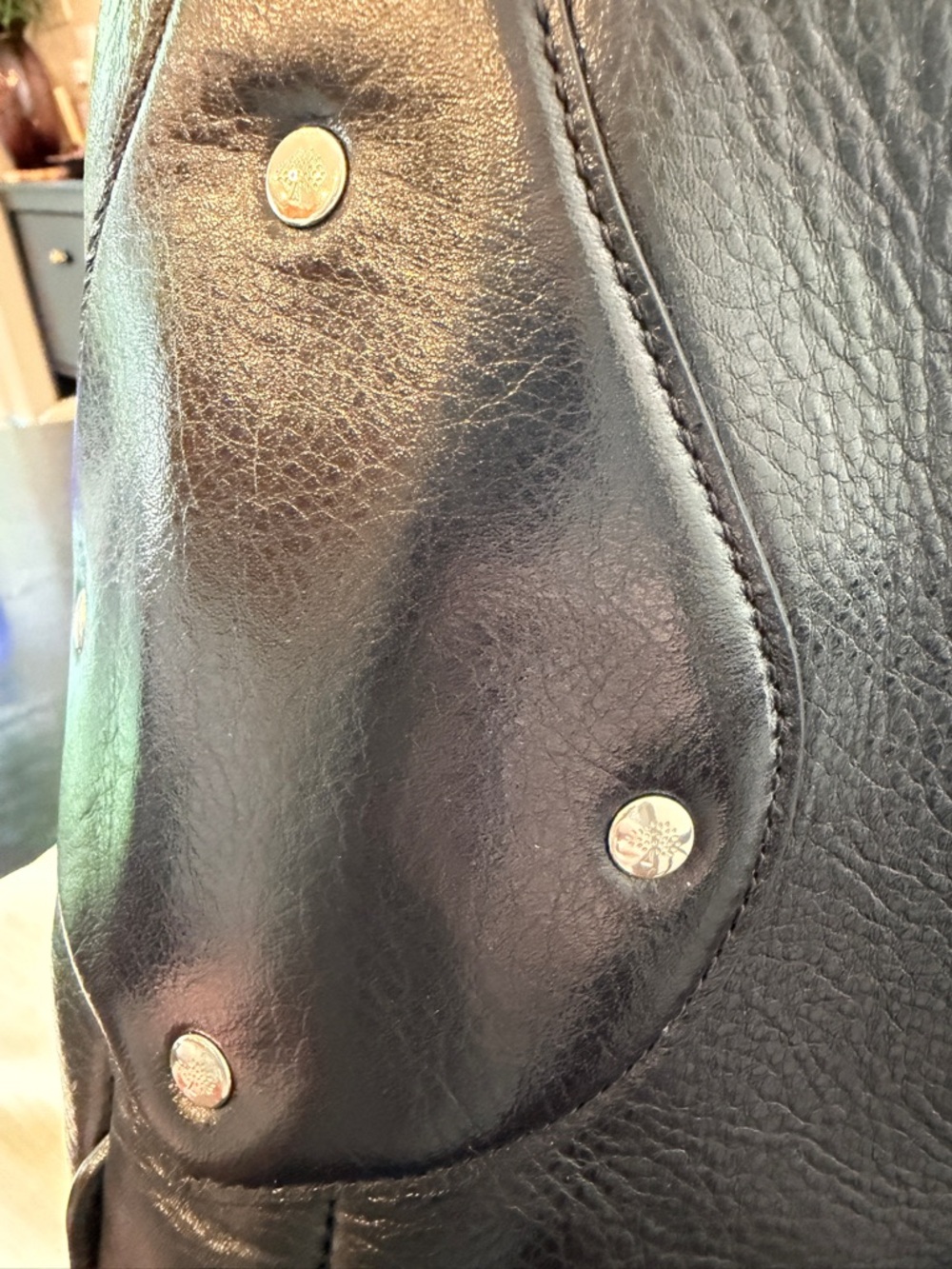 Mulberry Hackney Shoulder Bag Black High Shine Leather Silver Hardware w Insert - Picture 3 of 16